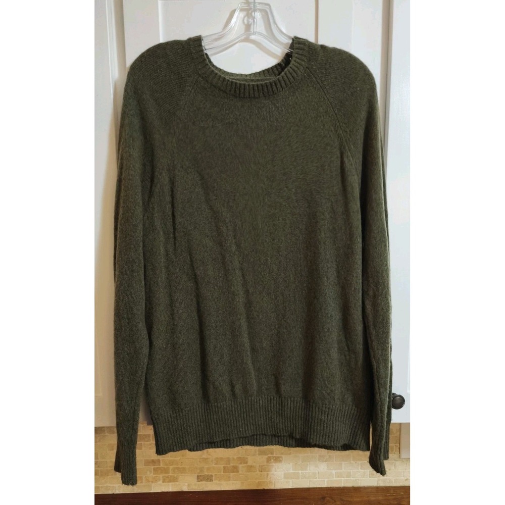 J.CREW Mens Lambs Wool Blend‎ Crewneck Sweater Size M Green Grandpa Minimalist